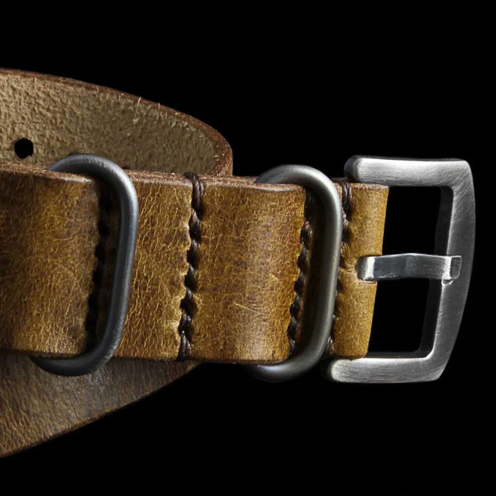 Single Pass Leather Watch Strap, 3-Ring Military 102 Style II