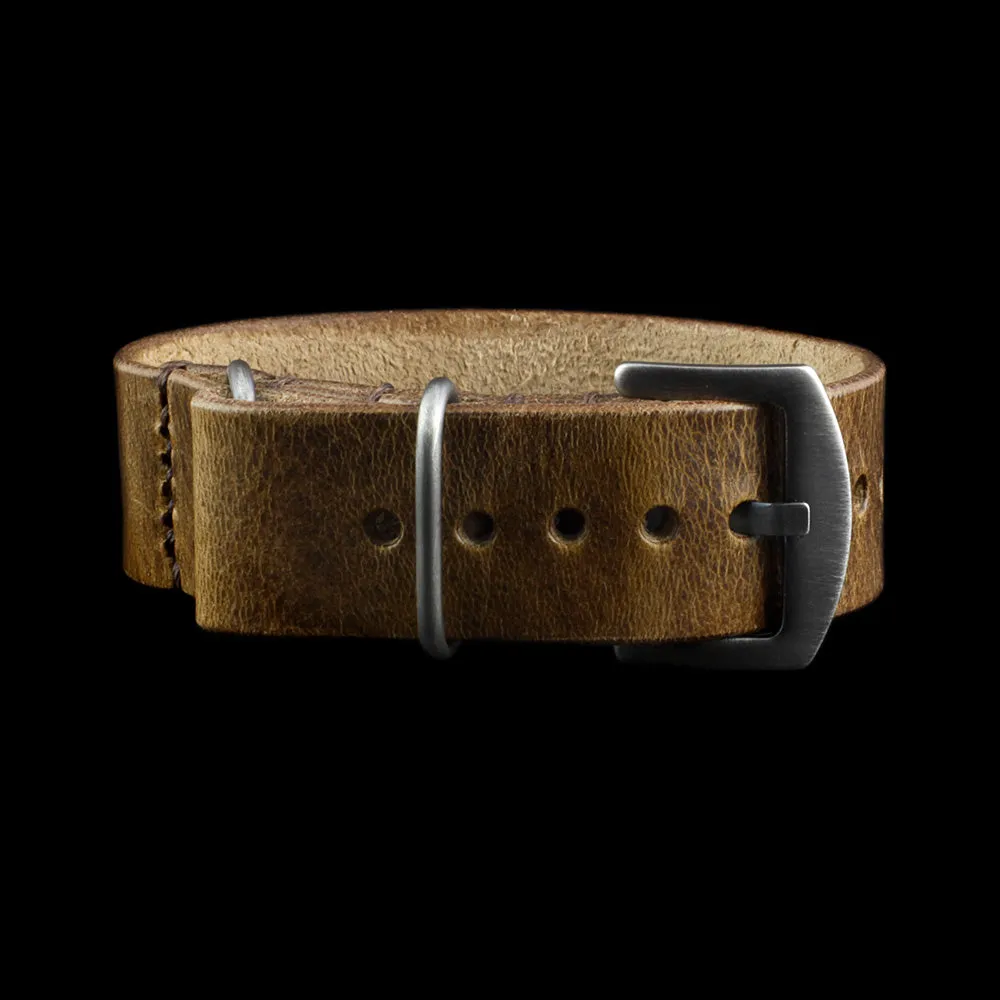 Single Pass Leather Watch Strap, 3-Ring Military 102 Style II