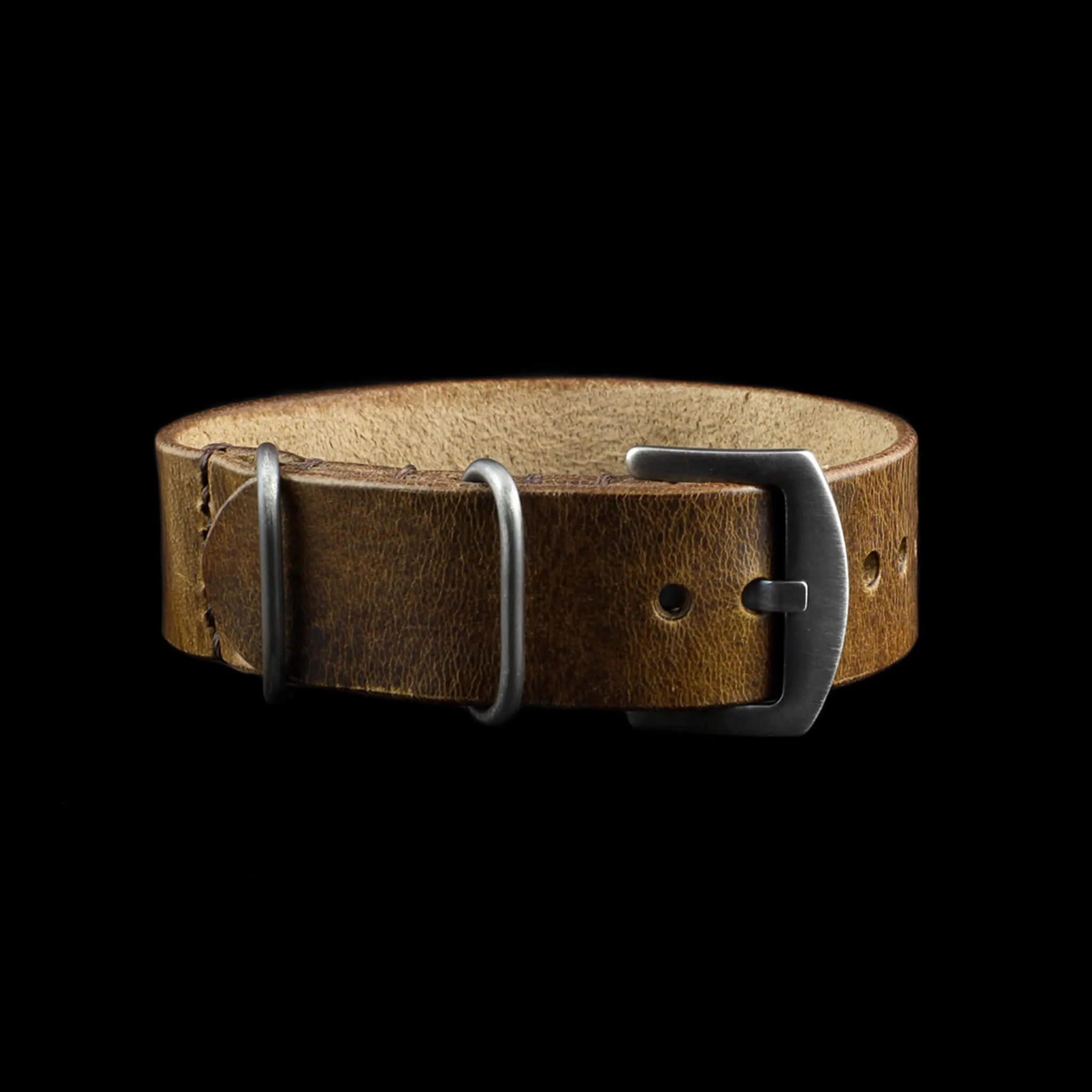 Single Pass Leather Watch Strap, 3-Ring Military 102 Style II