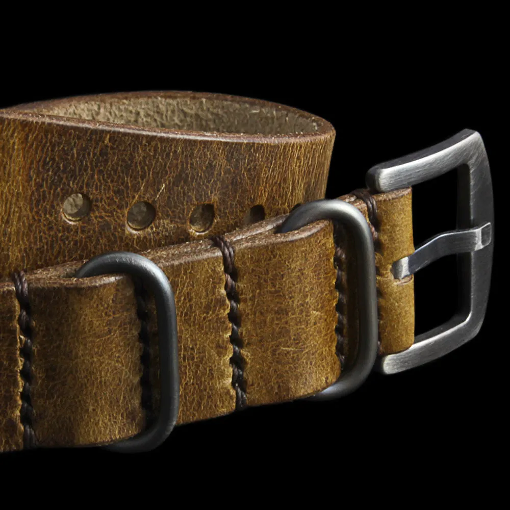 Single Pass Leather Watch Strap, 3-Ring Military 102 Style II