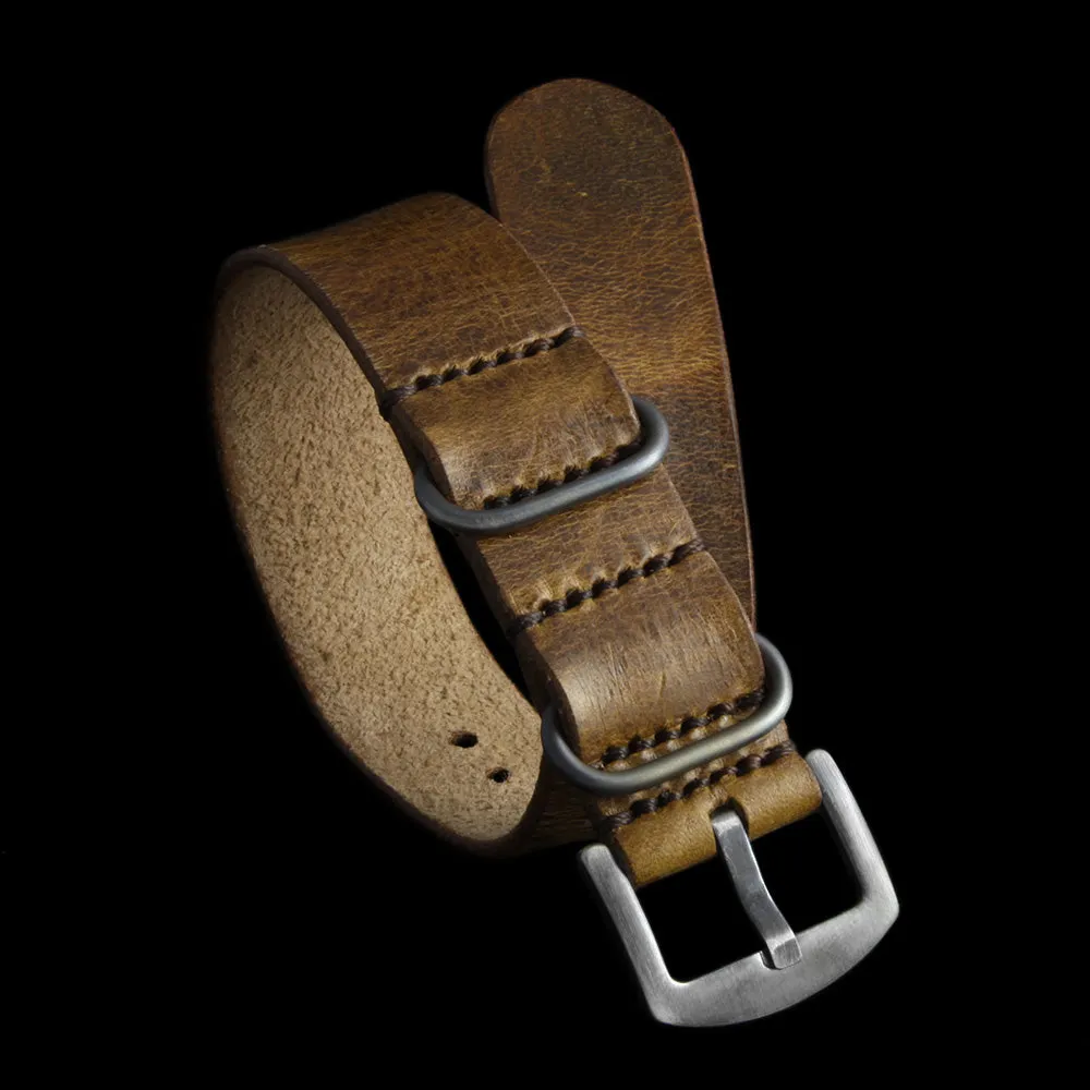 Single Pass Leather Watch Strap, 3-Ring Military 102 Style II