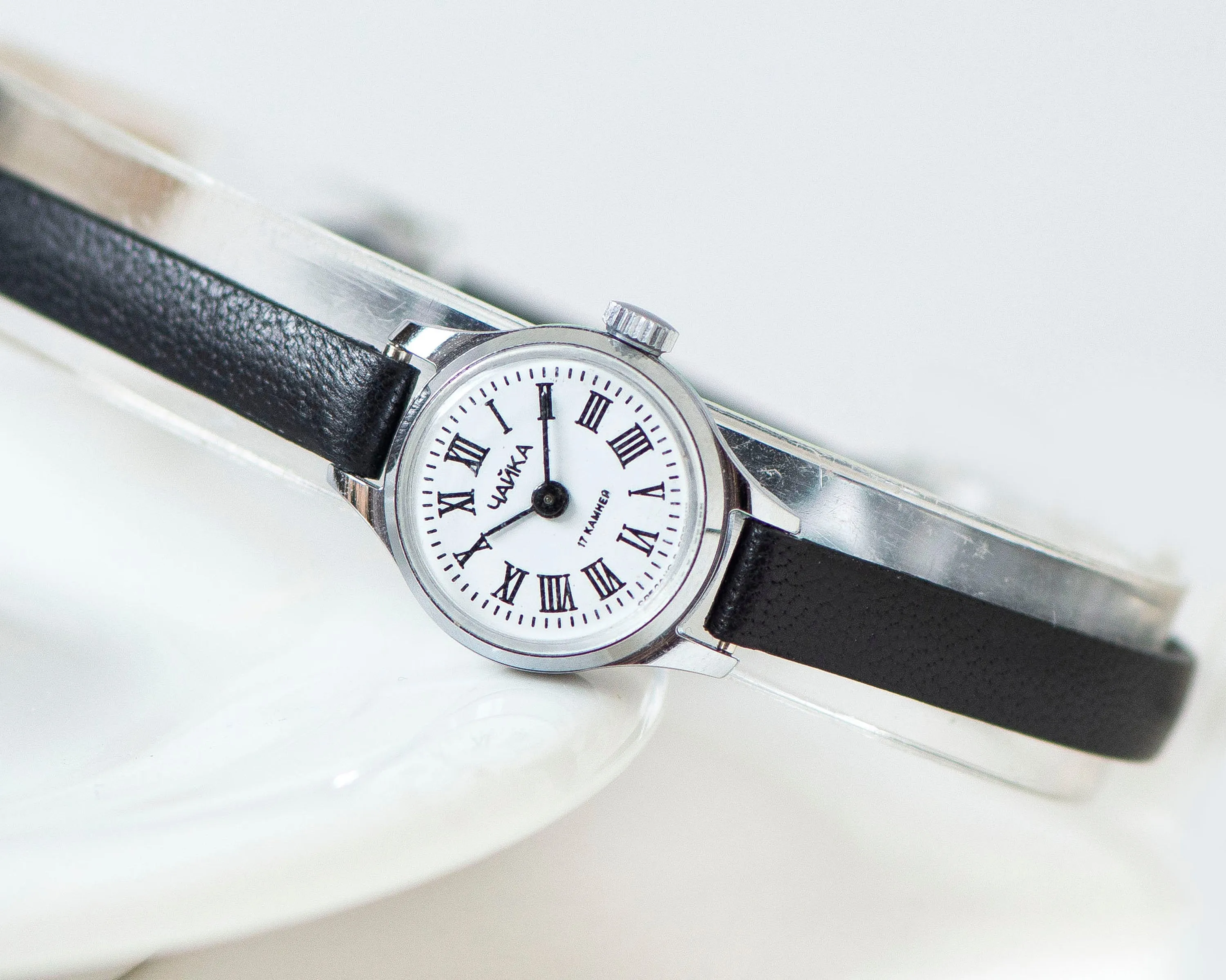 Small women's watch silver shade Seagull, Roman numerals dial women’s watch classic gift, dainty watch for women, new genuine leather strap