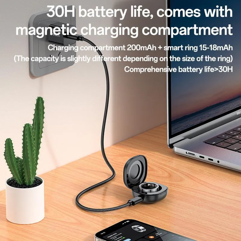 Smart Health Ring Temp Heart Rate Bp Reminder Black