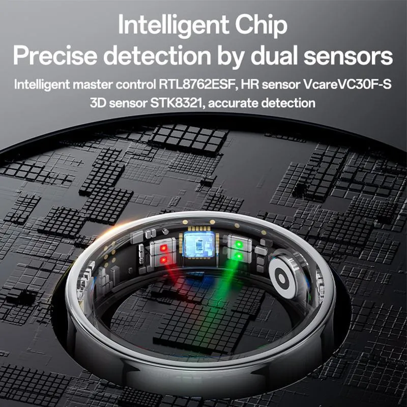 Smart Health Ring Temp Heart Rate Bp Reminder Black