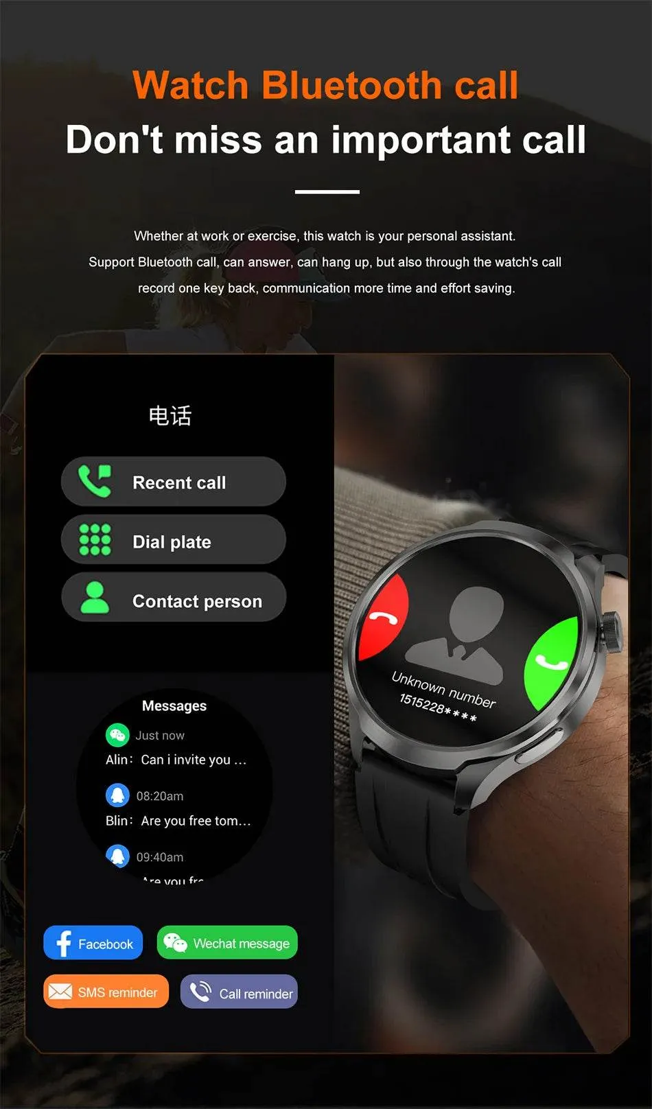 Smart Watch For HUAWEI Outdoor Sports  Men AMOLED Screen NFC GPS Compass Heart rate Waterproof Bluetooth Call SmartWatch