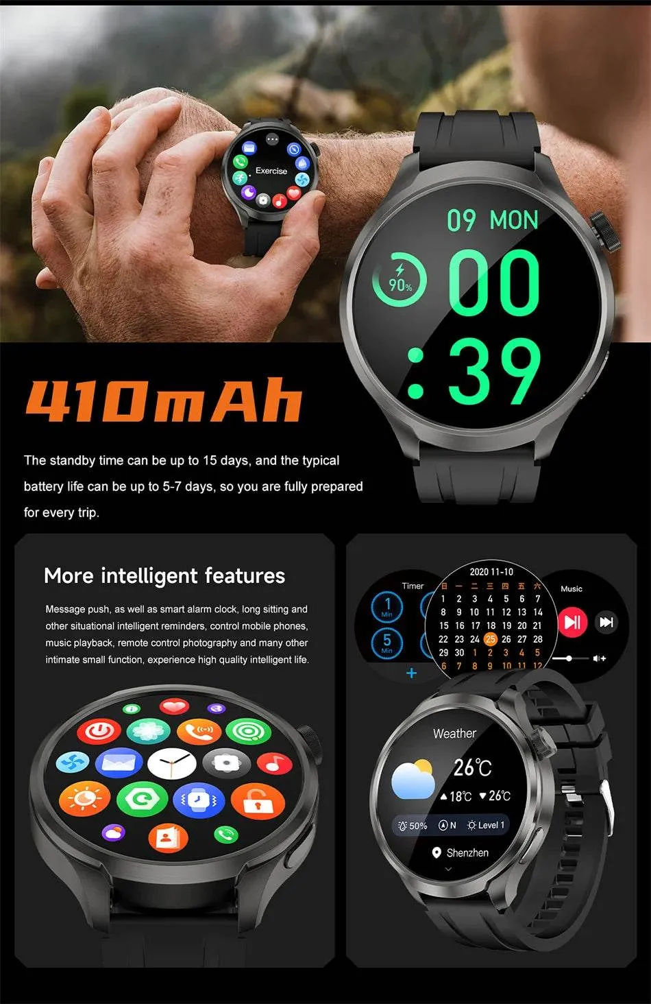 Smart Watch For HUAWEI Outdoor Sports  Men AMOLED Screen NFC GPS Compass Heart rate Waterproof Bluetooth Call SmartWatch