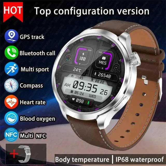 Smart Watch For HUAWEI Outdoor Sports  Men AMOLED Screen NFC GPS Compass Heart rate Waterproof Bluetooth Call SmartWatch