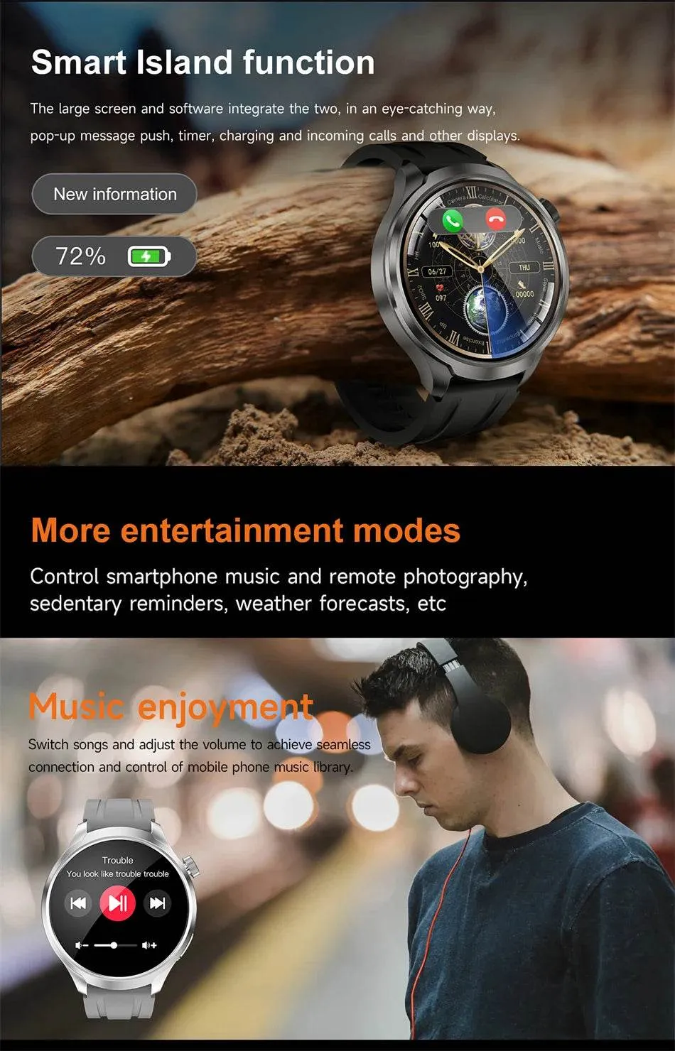 Smart Watch For HUAWEI Outdoor Sports  Men AMOLED Screen NFC GPS Compass Heart rate Waterproof Bluetooth Call SmartWatch