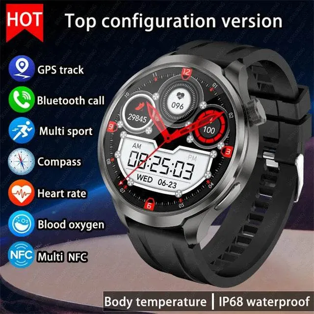 Smart Watch For HUAWEI Outdoor Sports  Men AMOLED Screen NFC GPS Compass Heart rate Waterproof Bluetooth Call SmartWatch