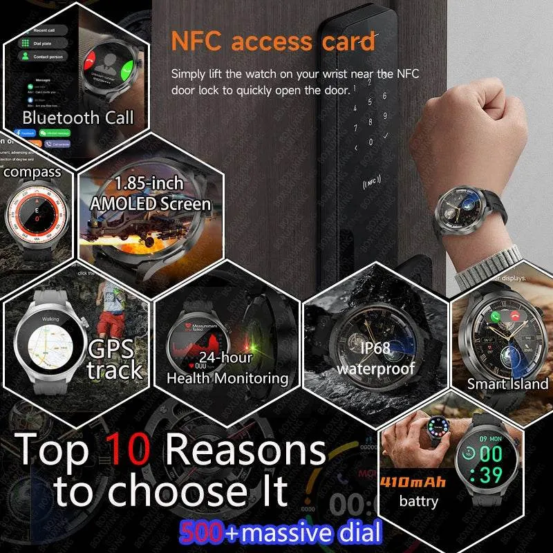 Smart Watch For HUAWEI Outdoor Sports  Men AMOLED Screen NFC GPS Compass Heart rate Waterproof Bluetooth Call SmartWatch
