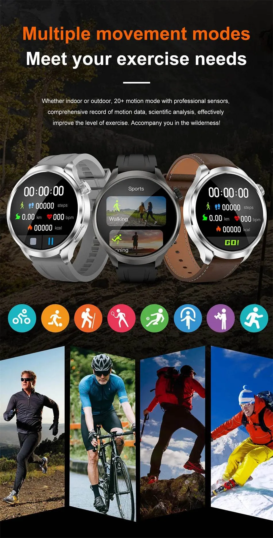 Smart Watch For HUAWEI Outdoor Sports  Men AMOLED Screen NFC GPS Compass Heart rate Waterproof Bluetooth Call SmartWatch
