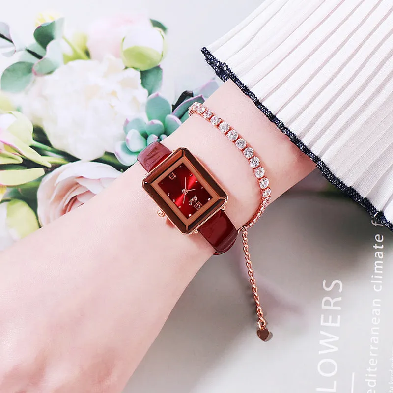 Stylish retro square belt waterproof lady watch