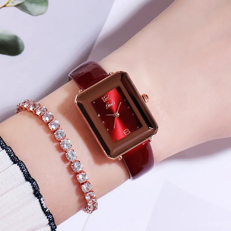 Stylish retro square belt waterproof lady watch