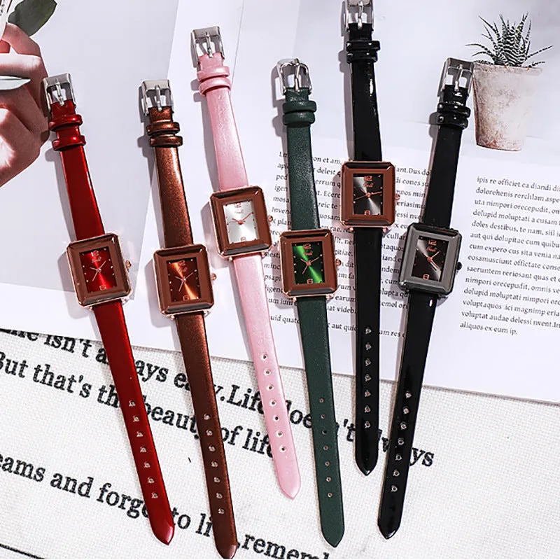Stylish retro square belt waterproof lady watch