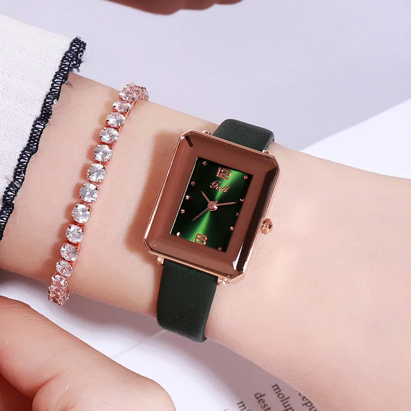 Stylish retro square belt waterproof lady watch