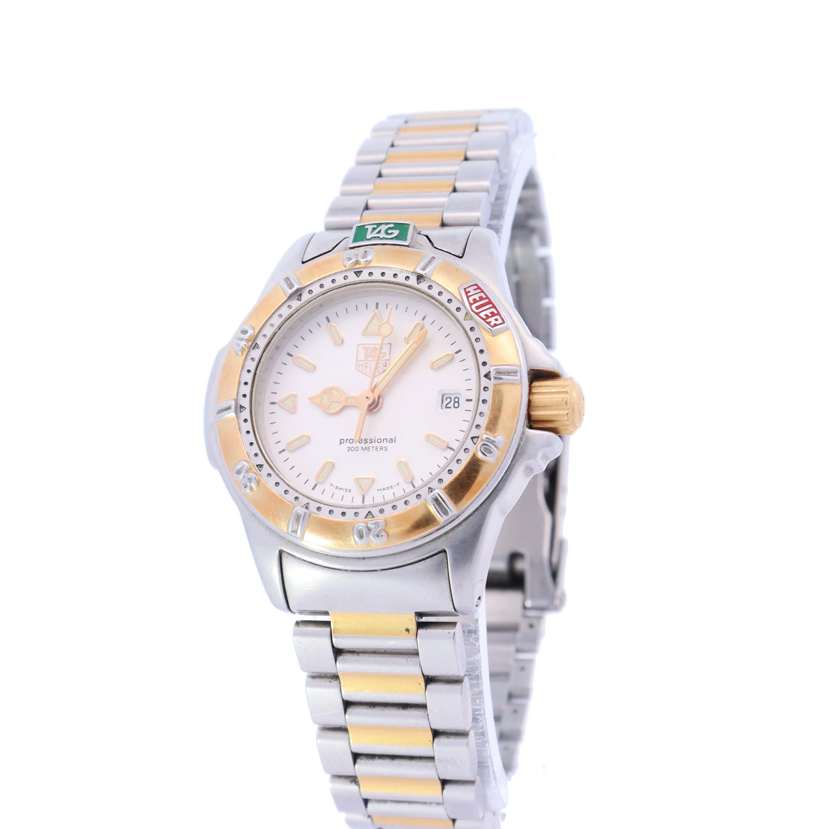 Tag Heuer 4000 Yellow Gold and Stainless Steel 28mm White Stick Dial Watch | Ref# WF1420