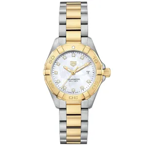 TAG Heuer Ladies' Aquaracer 27mm Quartz Stainless Steel and Yellow Gold Mother-of-Pearl Dial Watch with Diamond Accents