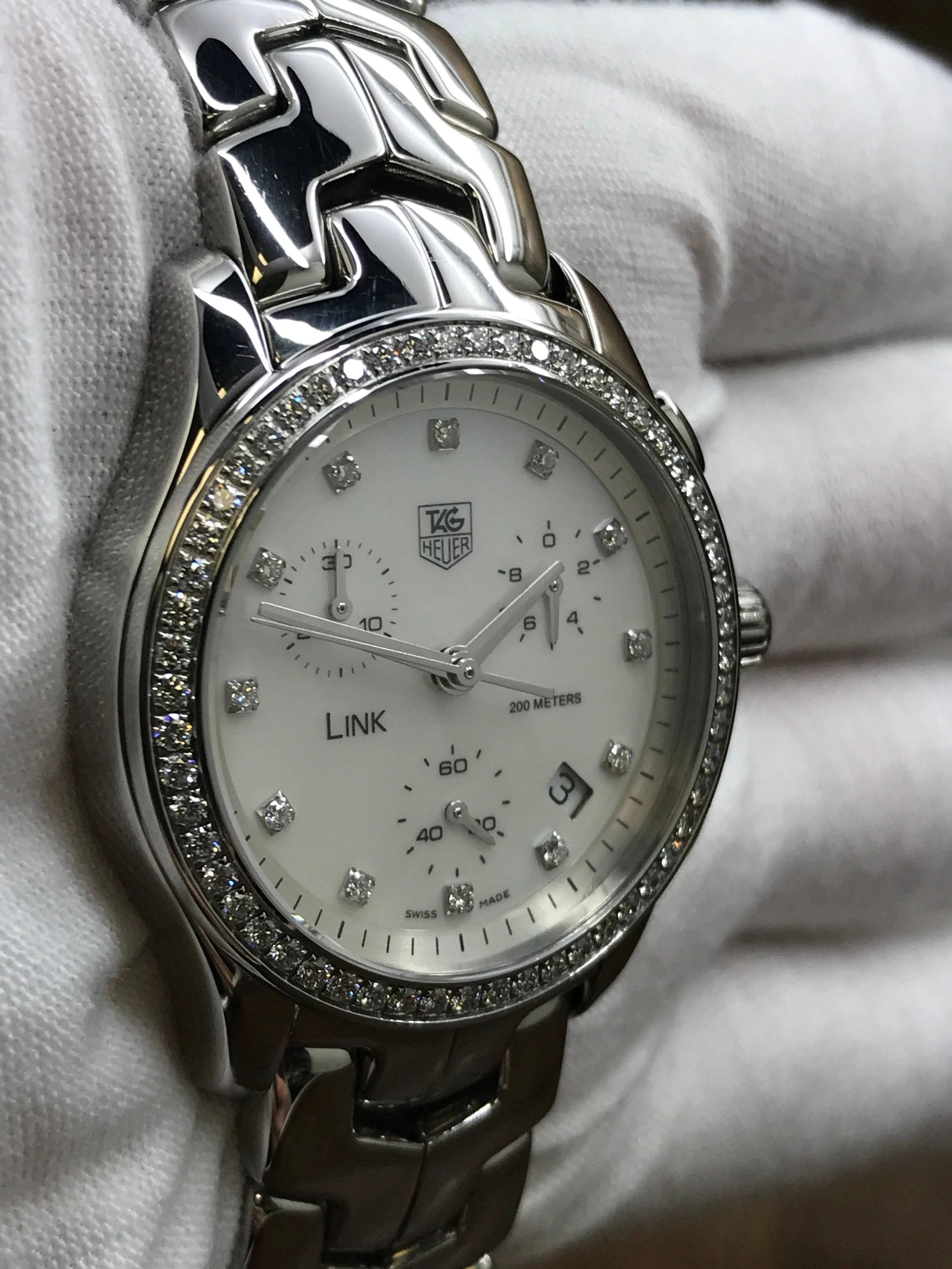 TAG Heuer Link Chronograph CJF1314 Mother of Pearl Diamond Dial Quartz Women's Watch