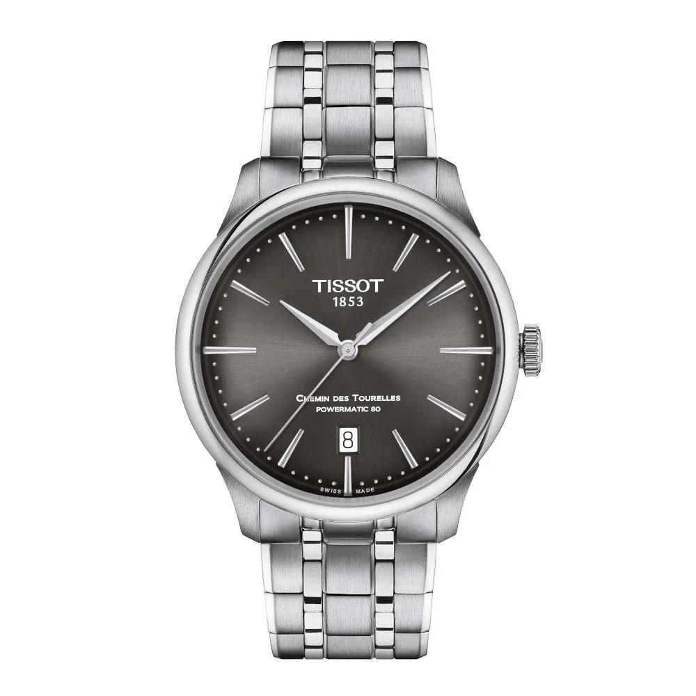 Tissot Chemin Des Tourelles Powermatic 80 Mens Stainless Steel Black Dial Watch