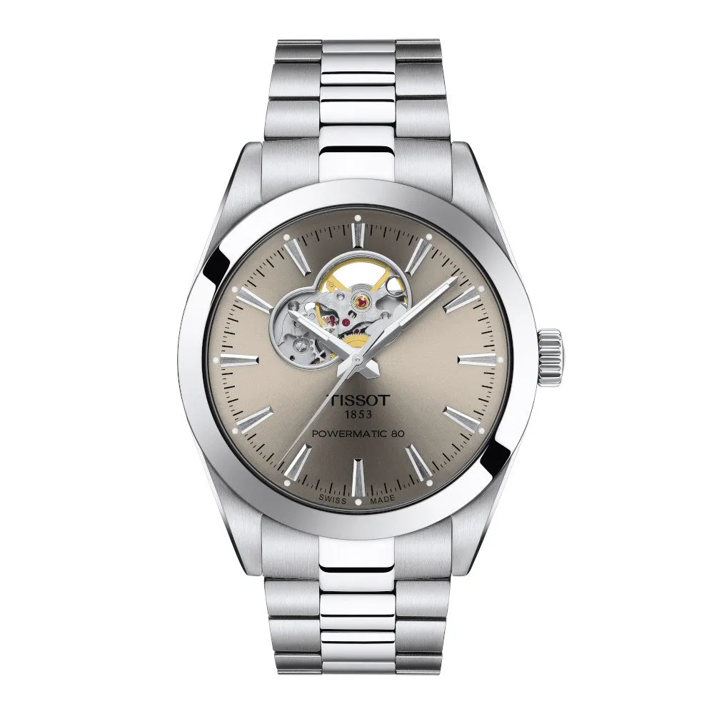 Tissot Gentleman Powermatic 80 Open Heart Stainless Steel Rhodium Dial Watch