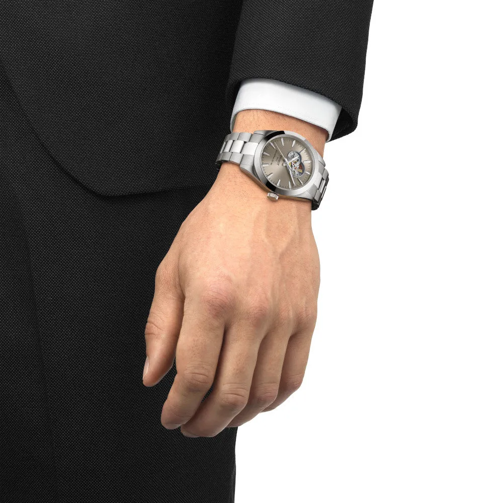 Tissot Gentleman Powermatic 80 Open Heart Stainless Steel Rhodium Dial Watch