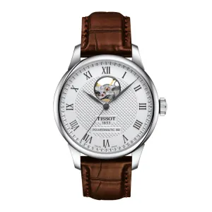 Tissot Le Locle Powermatic 80 Open Heart Mens Stainless Steel Brown Leather Strap Watch