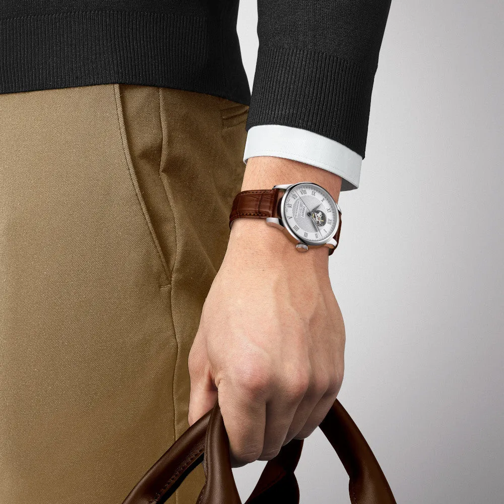 Tissot Le Locle Powermatic 80 Open Heart Mens Stainless Steel Brown Leather Strap Watch