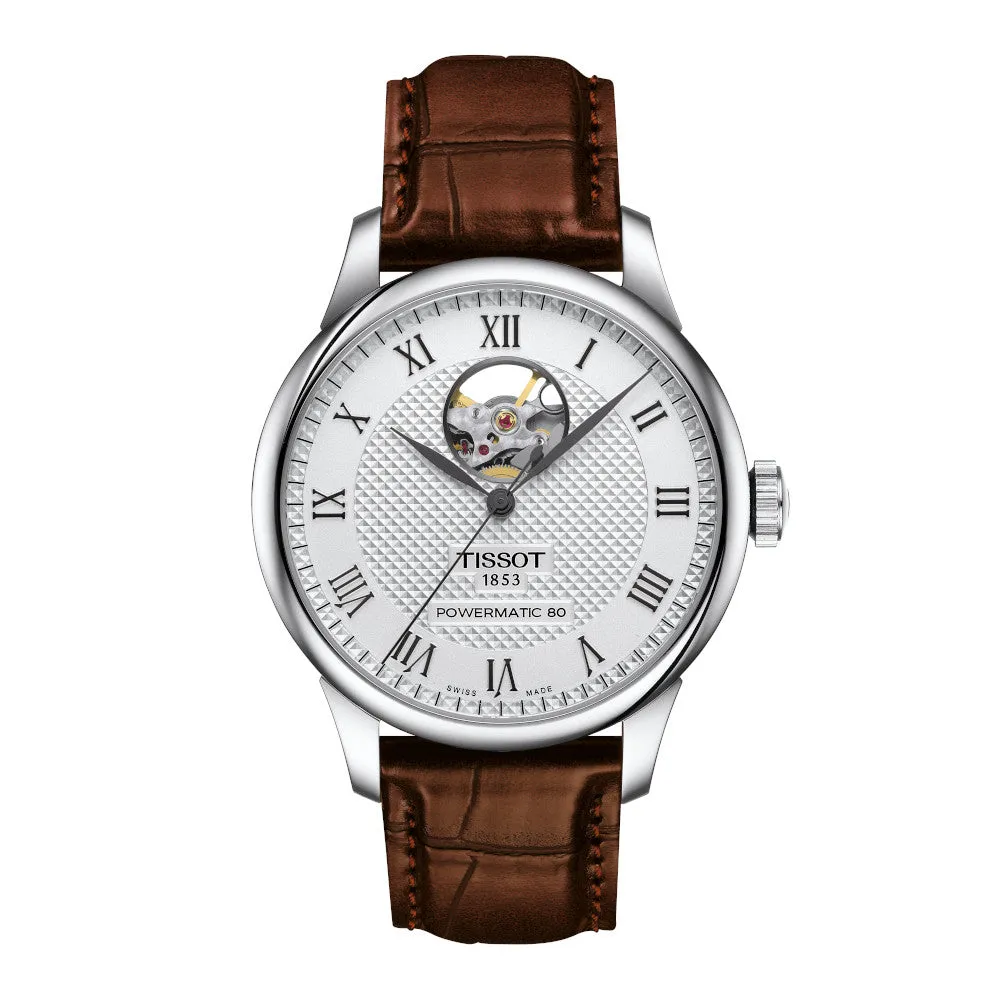 Tissot Le Locle Powermatic 80 Open Heart Mens Stainless Steel Brown Leather Strap Watch