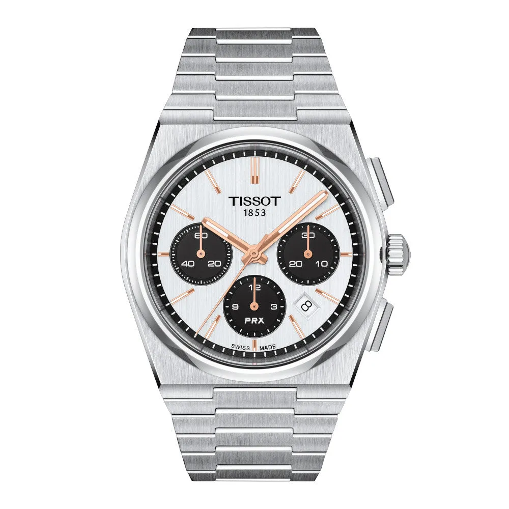 Tissot PRX Automatic Chronograph Mens Stainless Steel White Dial Watch
