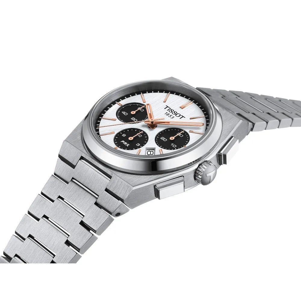 Tissot PRX Automatic Chronograph Mens Stainless Steel White Dial Watch