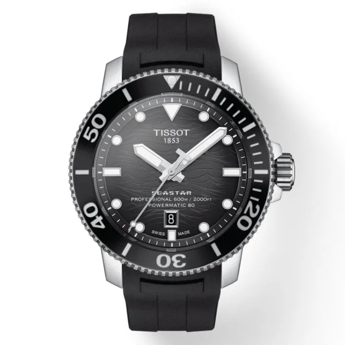 Tissot Seastar 2000 Professional Powermatic 80 Mens Stainless Steel Black Dial Black Rubber Strap