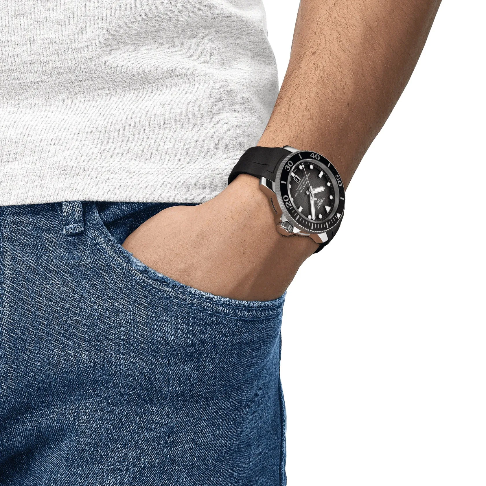 Tissot Seastar 2000 Professional Powermatic 80 Mens Stainless Steel Black Dial Black Rubber Strap
