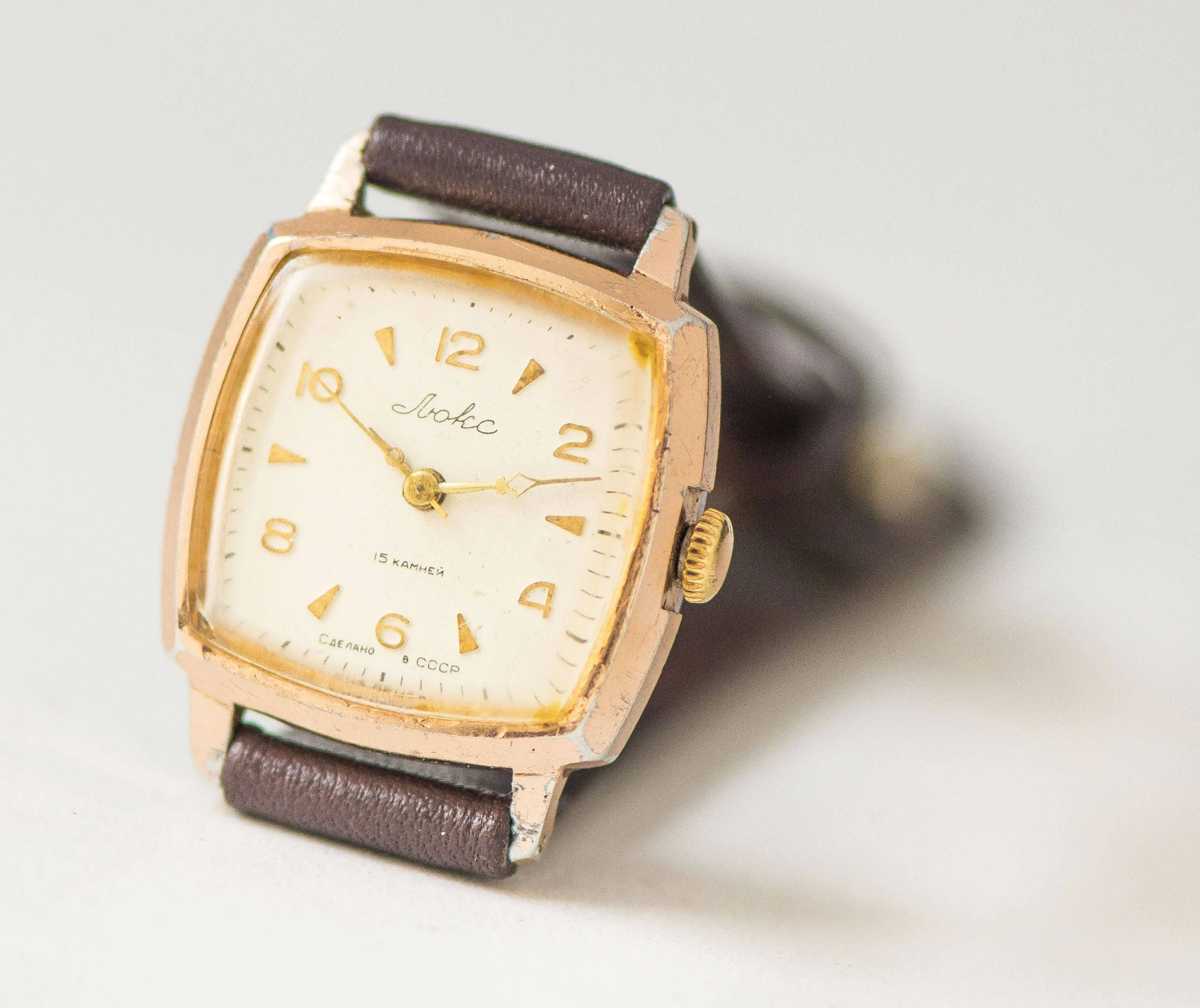 Ultra rare women watch Ljuks Lux, square women's watch Soviet, minimalist watch, gold shade classical watch gift, new premium leather strap