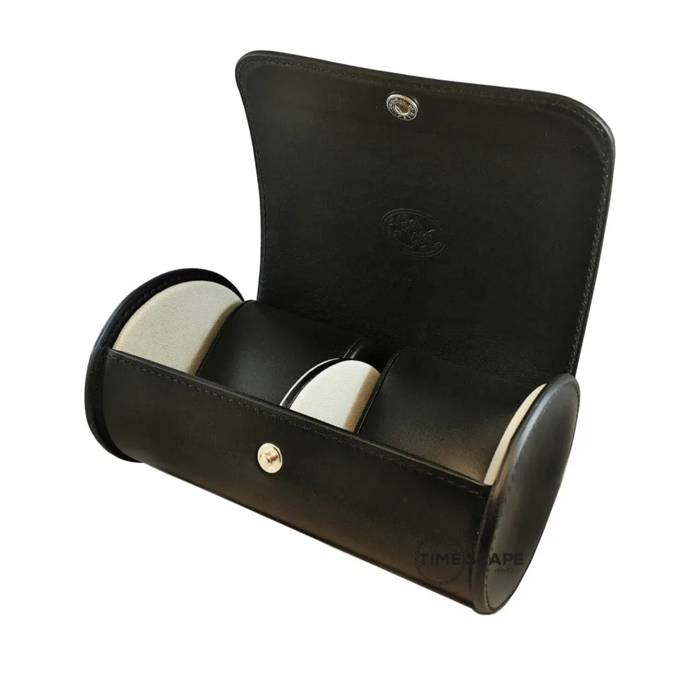 Underwood (London) - Double Round Watch Storage Case in Black Leather