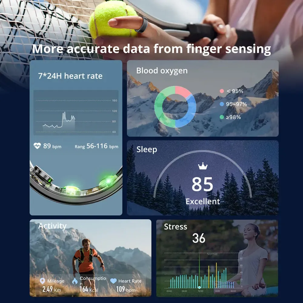 Unisex Smart Ring Charging Case - 39-Day Battery Health Monitor Waterproof
