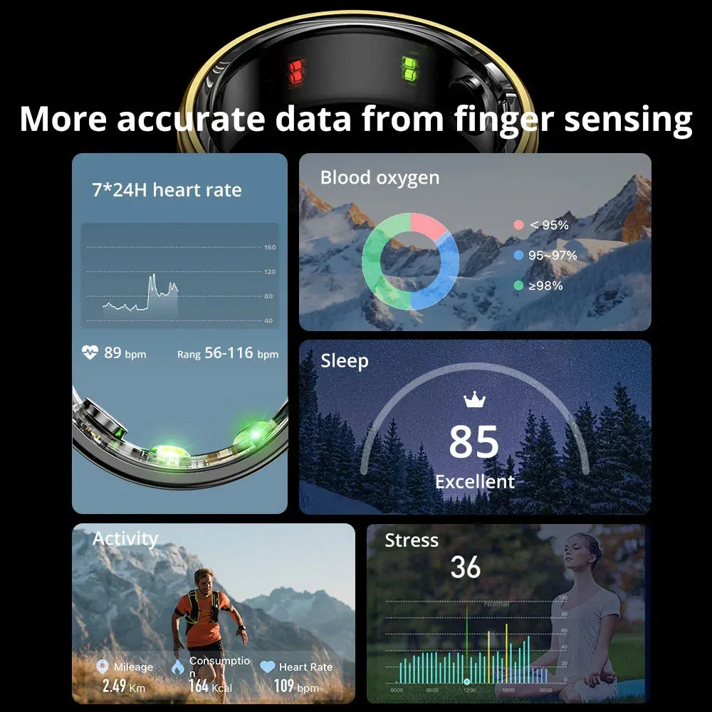 Unisex Smart Ring With Heart Rate & Blood Oxygen Monitor Ip68 Waterproof
