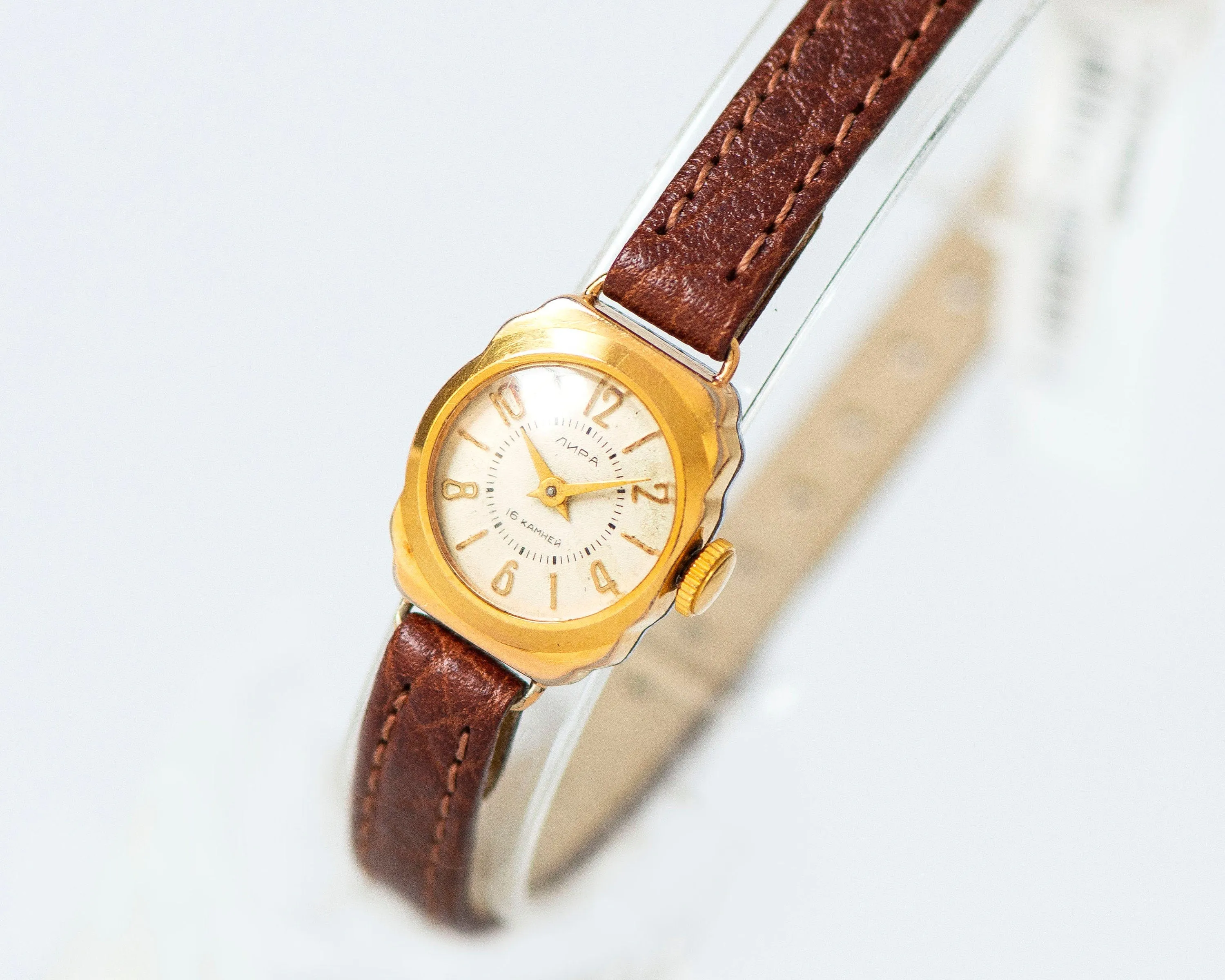 Very small women’s watch Lyre, micro watch gold plated vintage, classic lady watch musician gift, petite watch, new premium leather band