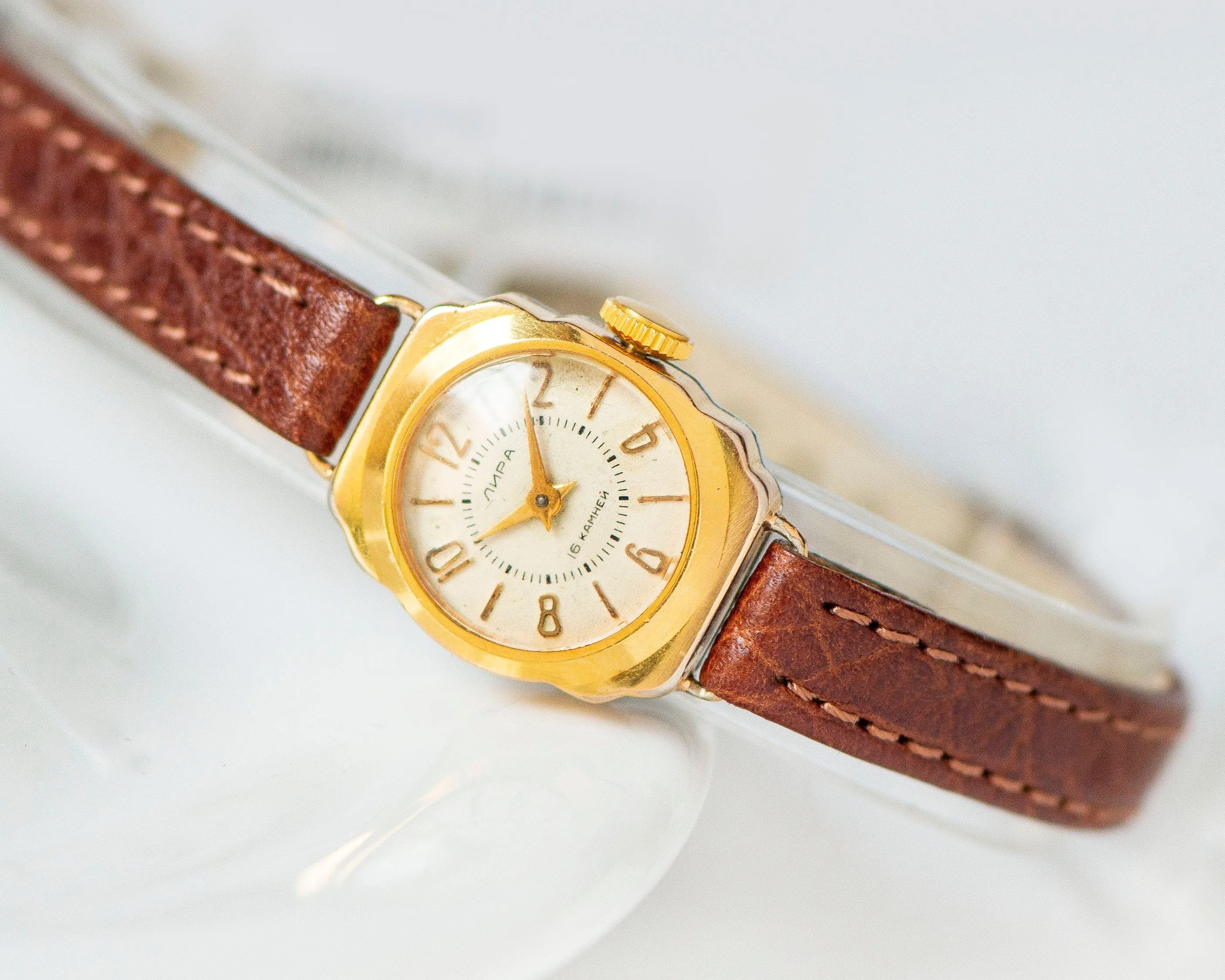 Very small women’s watch Lyre, micro watch gold plated vintage, classic lady watch musician gift, petite watch, new premium leather band