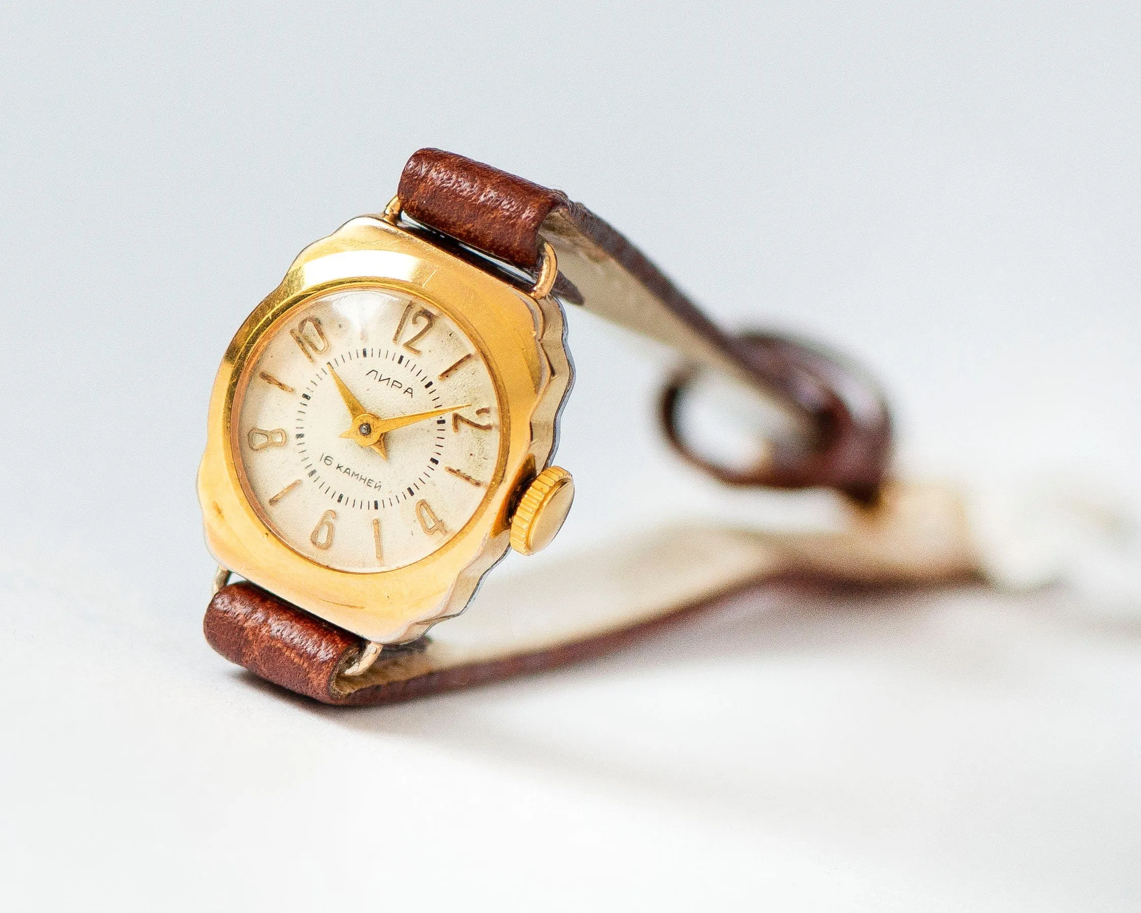 Very small women’s watch Lyre, micro watch gold plated vintage, classic lady watch musician gift, petite watch, new premium leather band