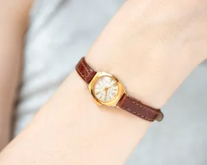 Very small women’s watch Lyre, micro watch gold plated vintage, classic lady watch musician gift, petite watch, new premium leather band