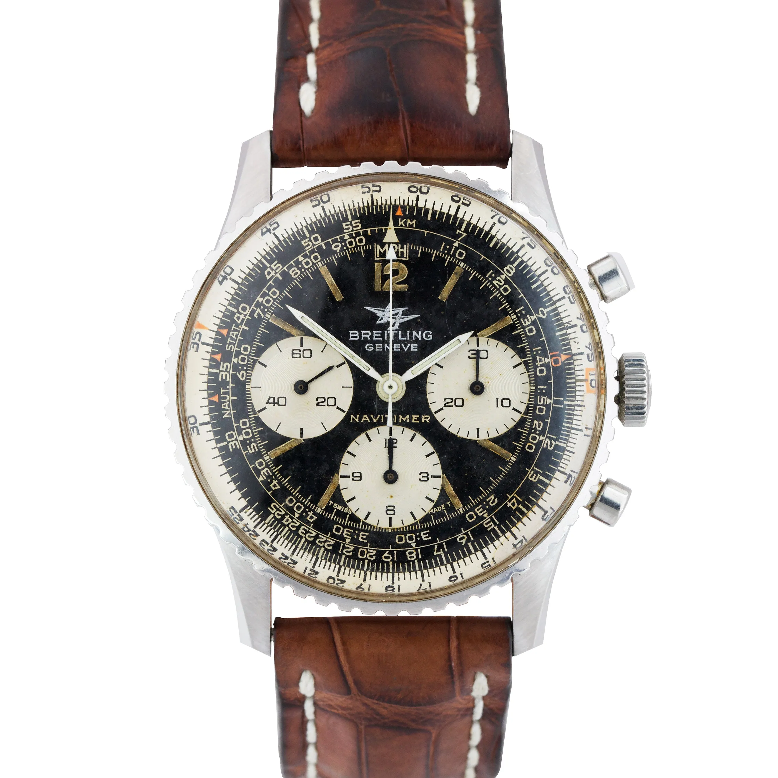 Vintage Breitling Navitimer PATINA 41mm Stainless Mechanical Black Watch ref 806