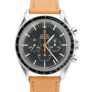 VINTAGE Omega Speedmaster ORANGE HAND Manual Black Leather 42mm Steel 145.012-67