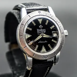 Vintage Zodiac Sea Wolf Automatic Dive Wristwatch Swiss Caliber 70/72 17J Watch