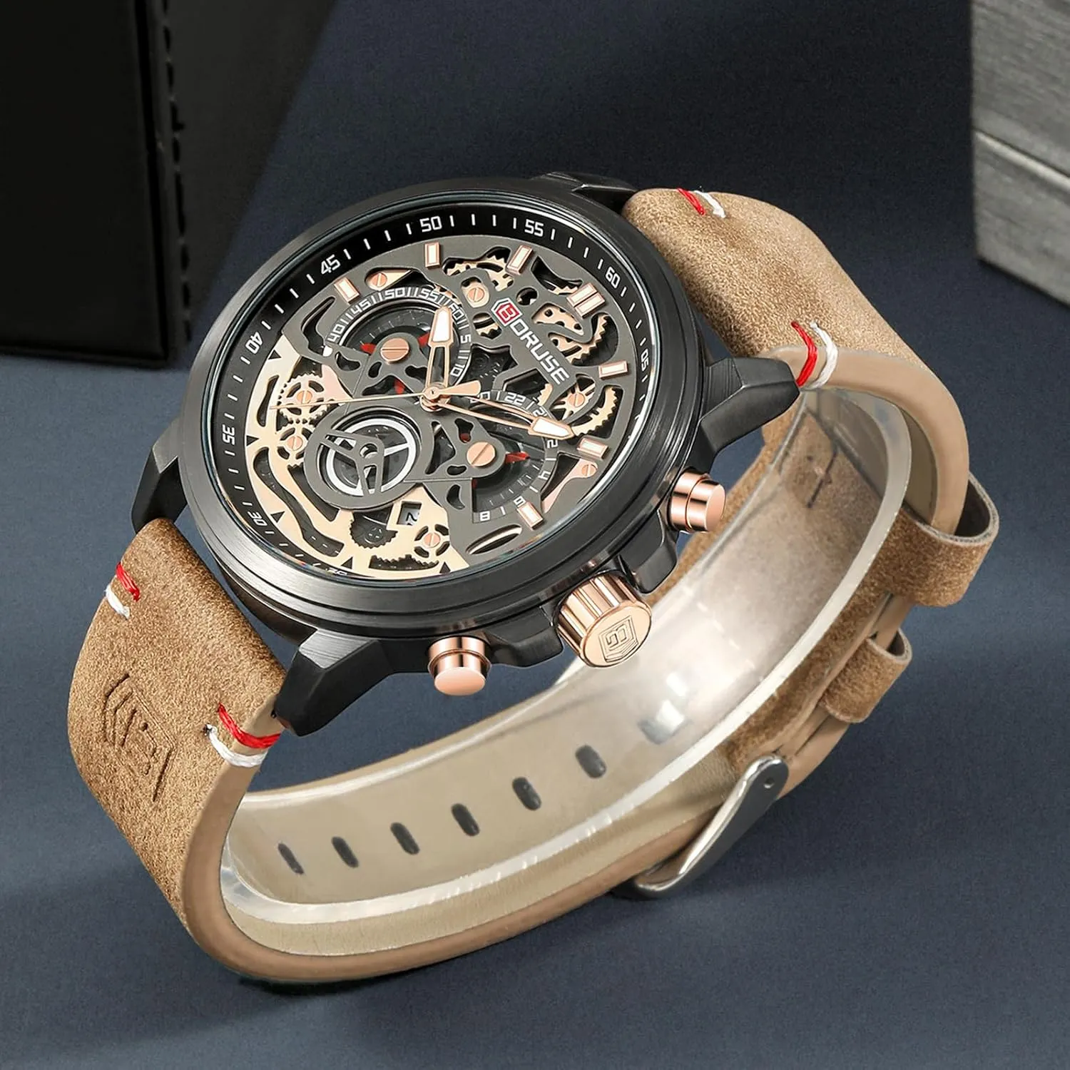 Watches for Men Business Chronograph Big Face Skeleton Quartz Watch