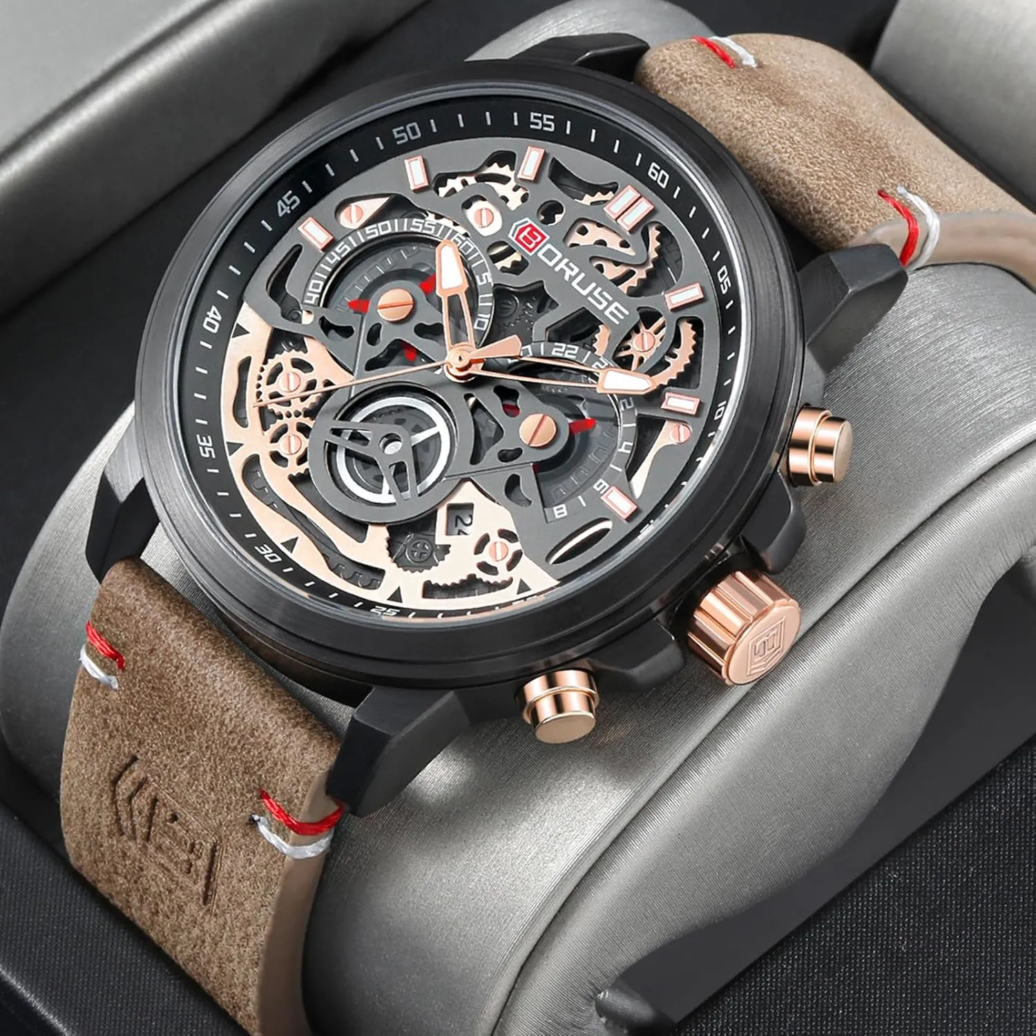 Watches for Men Business Chronograph Big Face Skeleton Quartz Watch