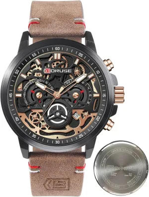 Watches for Men Business Chronograph Big Face Skeleton Quartz Watch