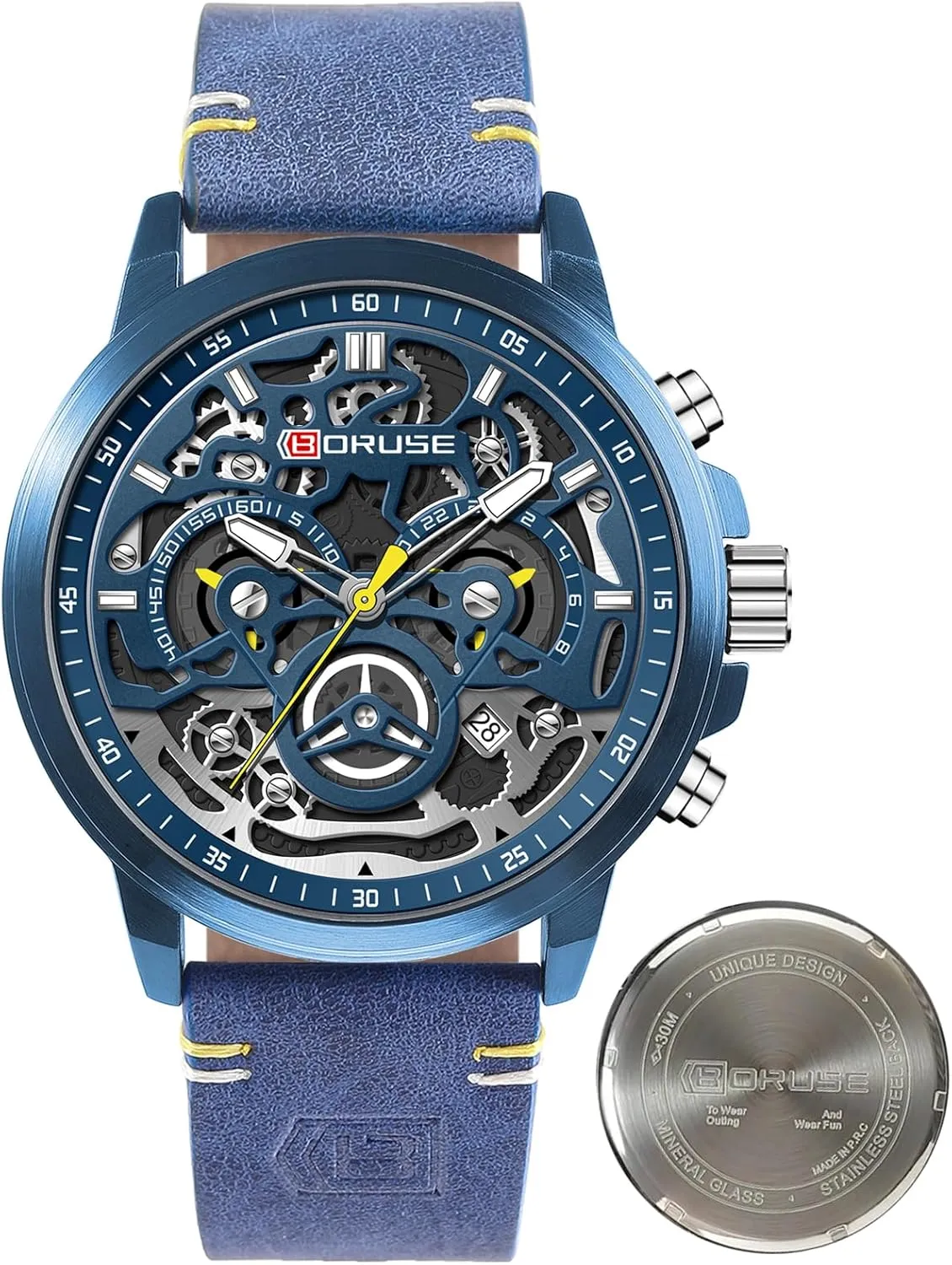 Watches for Men Business Chronograph Big Face Skeleton Quartz Watch