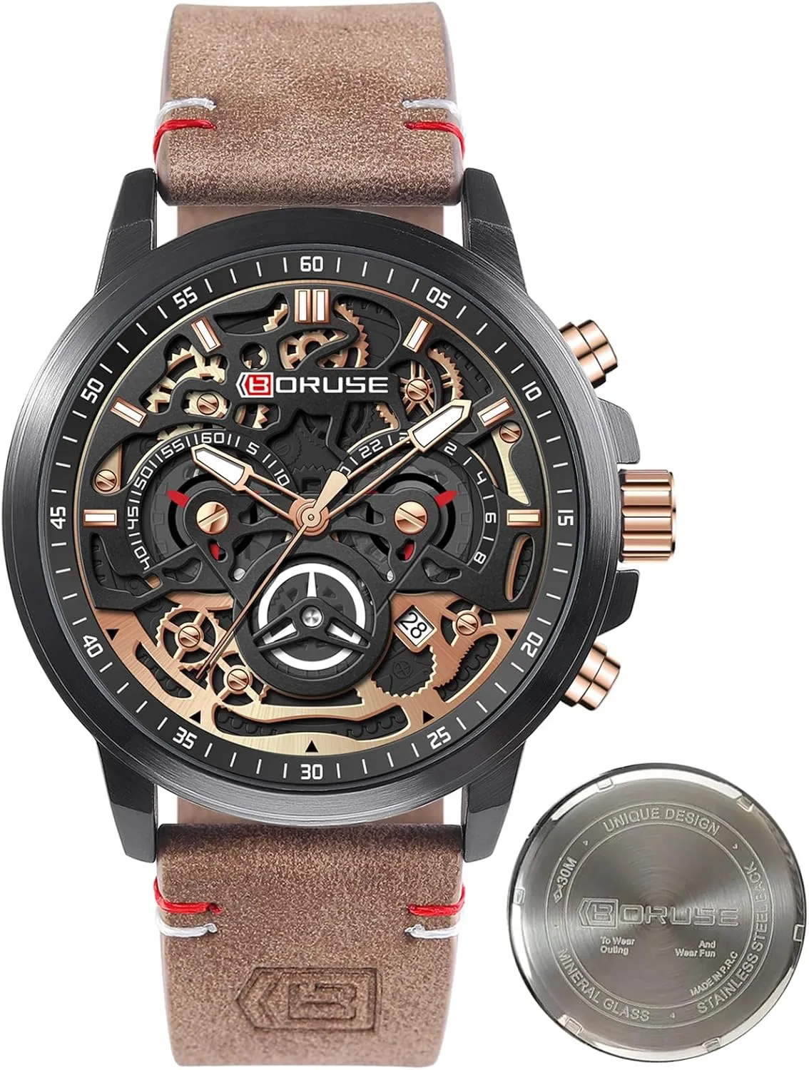 Watches for Men Business Chronograph Big Face Skeleton Quartz Watch