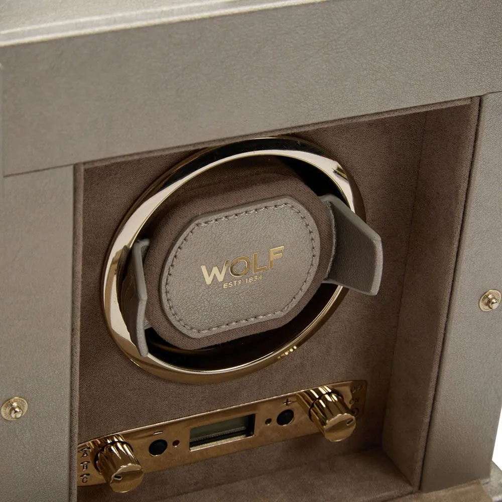 WOLF Palermo Single Watch Winder With Jewelry Storage - Pewter