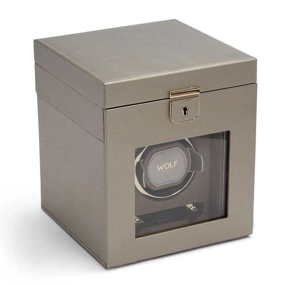 WOLF Palermo Single Watch Winder With Jewelry Storage - Pewter